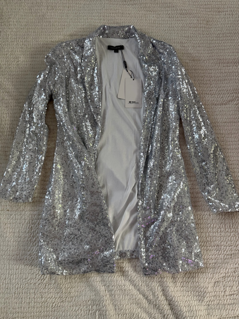 HAODUOYI Silver Sequin Blazer Jacket